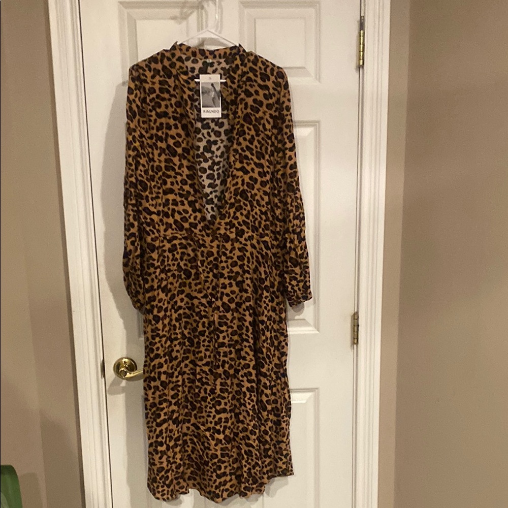 Brown Black V-Neck Long Sleeve Sundress